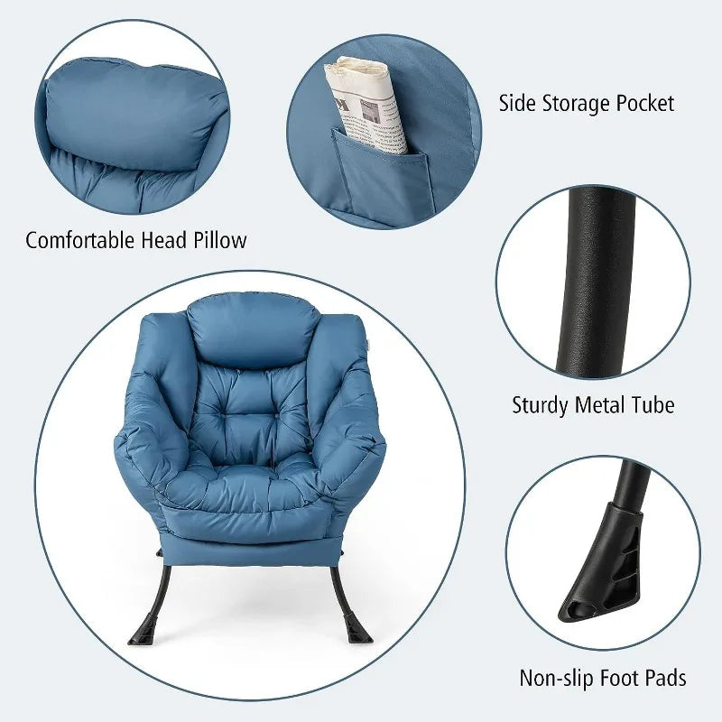 Lazy Chair with Ottoman, Accent Sofa Chair with Folding Footrest, Side Storage Pocket, Upholstered Leisure Lounge Armchair with