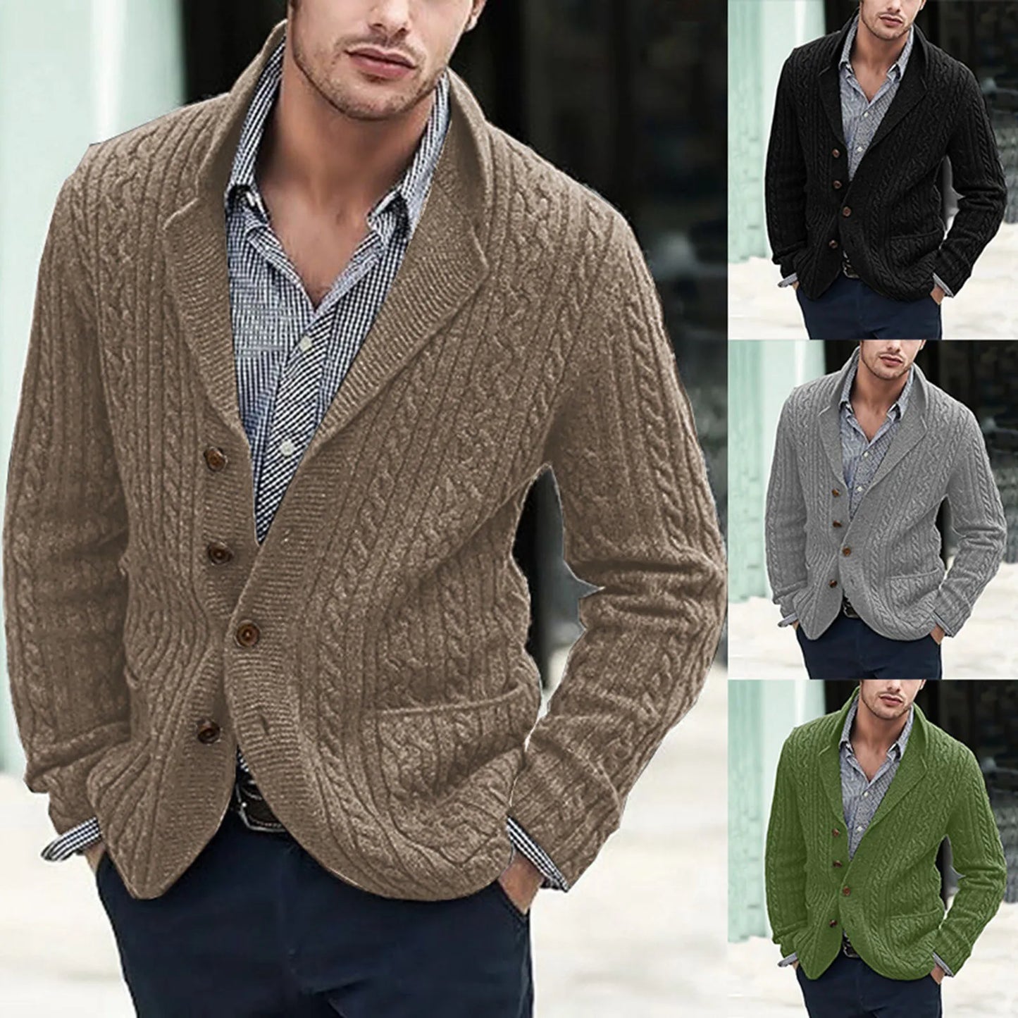 Autumn And Winter Men's Knitted Cardigan Fashion Casual Long Sleeve Lapel Pocket Flower Mens Clothes Cardigan