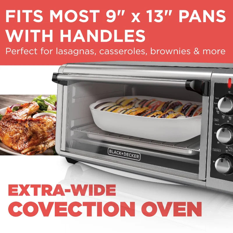 BLACK+DECKER 8 Slice Extra-Wide Stainless Steel Countertop Toaster Oven, TO3250XSB