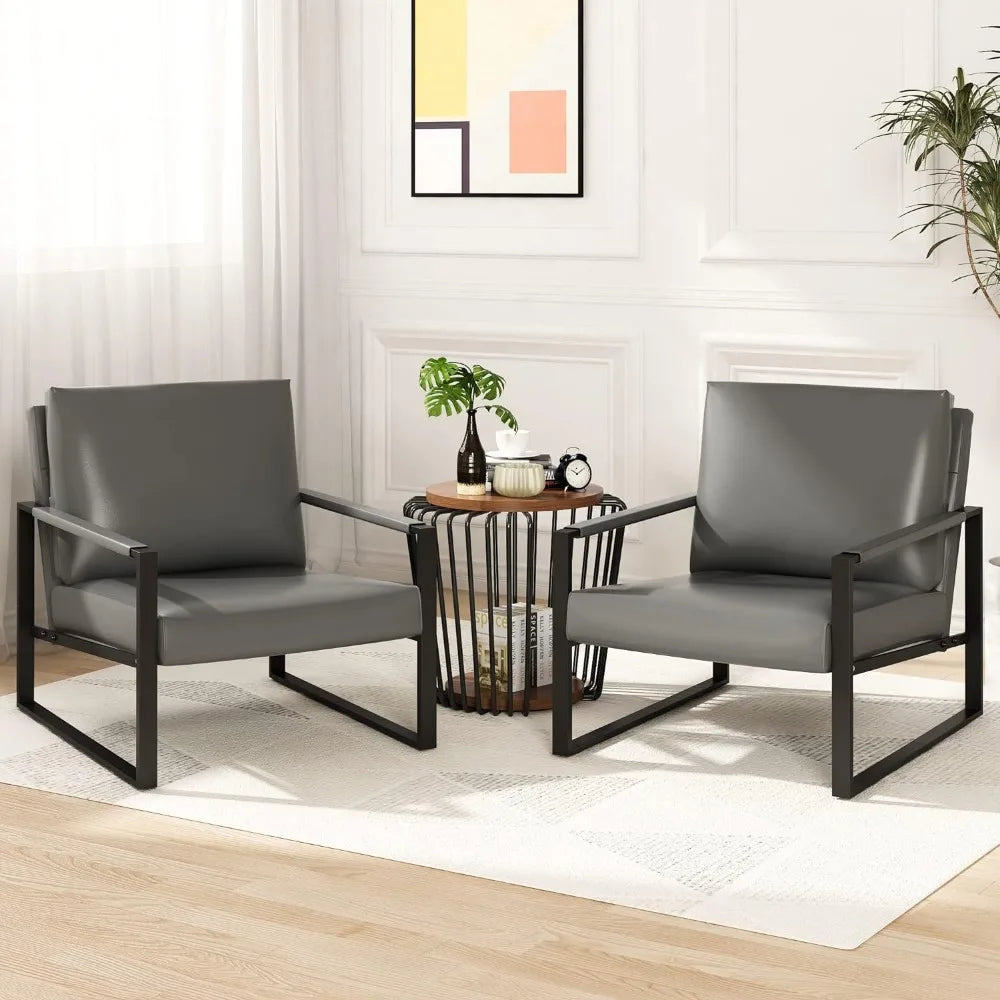 Modern PU Leather Accent Chair Arm Chair with Extra-Thick Padded Backrest and Seat Cushion Sofa Chairs for Living Room Bedroom