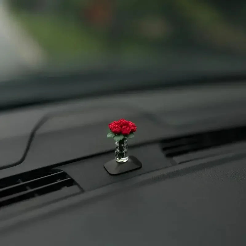 Car Ornament Model Cute Miniature Rose Sunflower Vase Auto Center Console Decoration Ornaments for Car Gifts Accessories