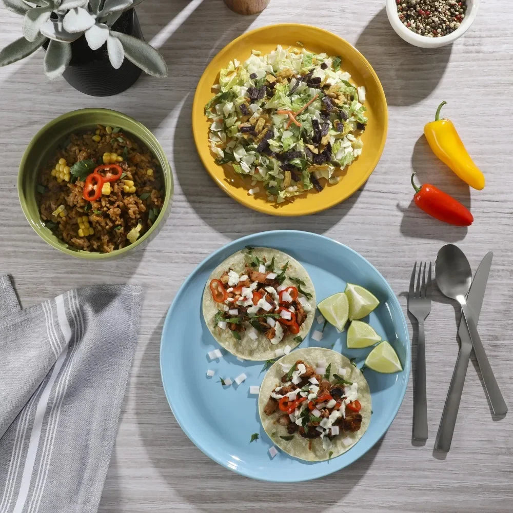 12-Piece Assorted Color Stackable Stoneware Dinnerware Set Restaurant Plates Free Shipping Dinner Plate Dish Tableware Sets Food