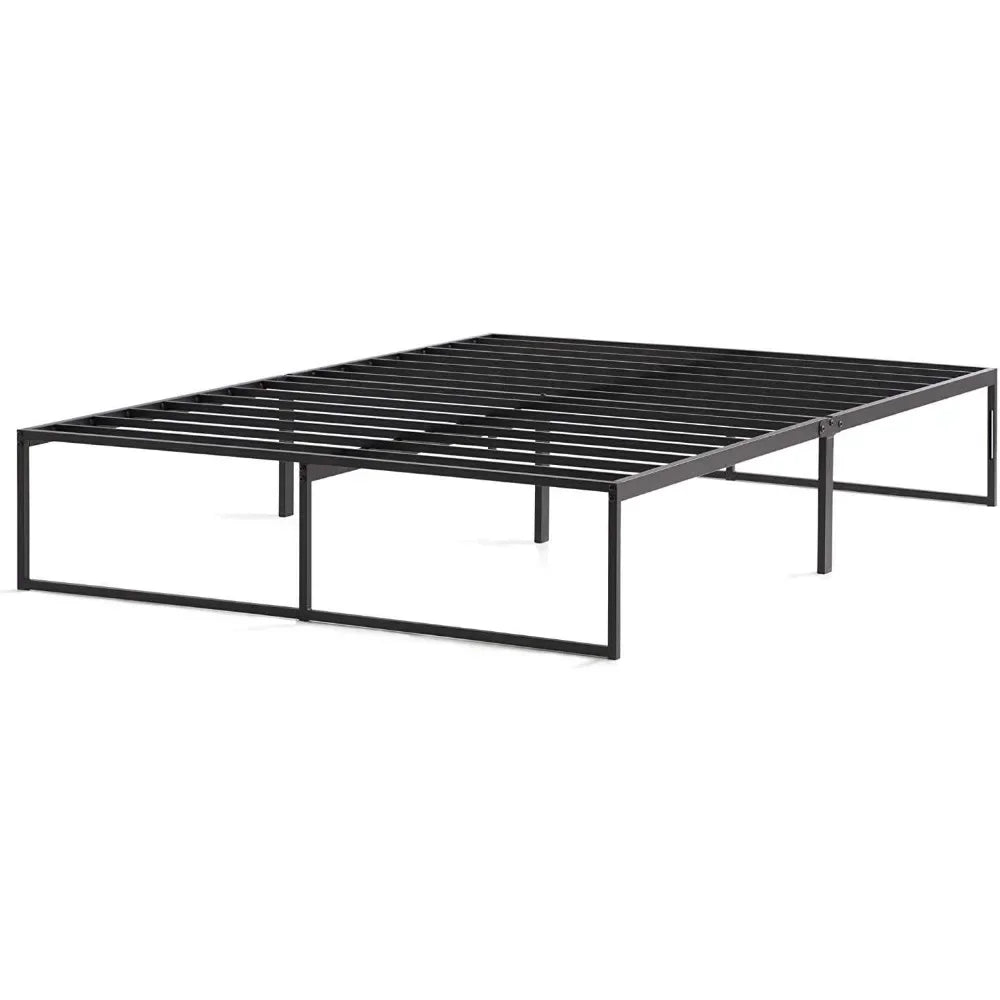 Folding Metal Platform Bed Frame Spring Needed Simple Tool Free Assembly Mattress High Traditional Design Sturdy Steel Full Size