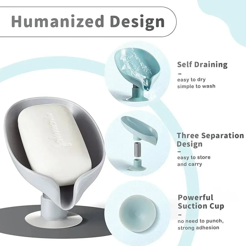 2pcs Bathroom Drain Soap Accessory Holder Leaf Shape Soap Box Suction Cup Tray Drying Rack for Shower Sponge Container Kitchen