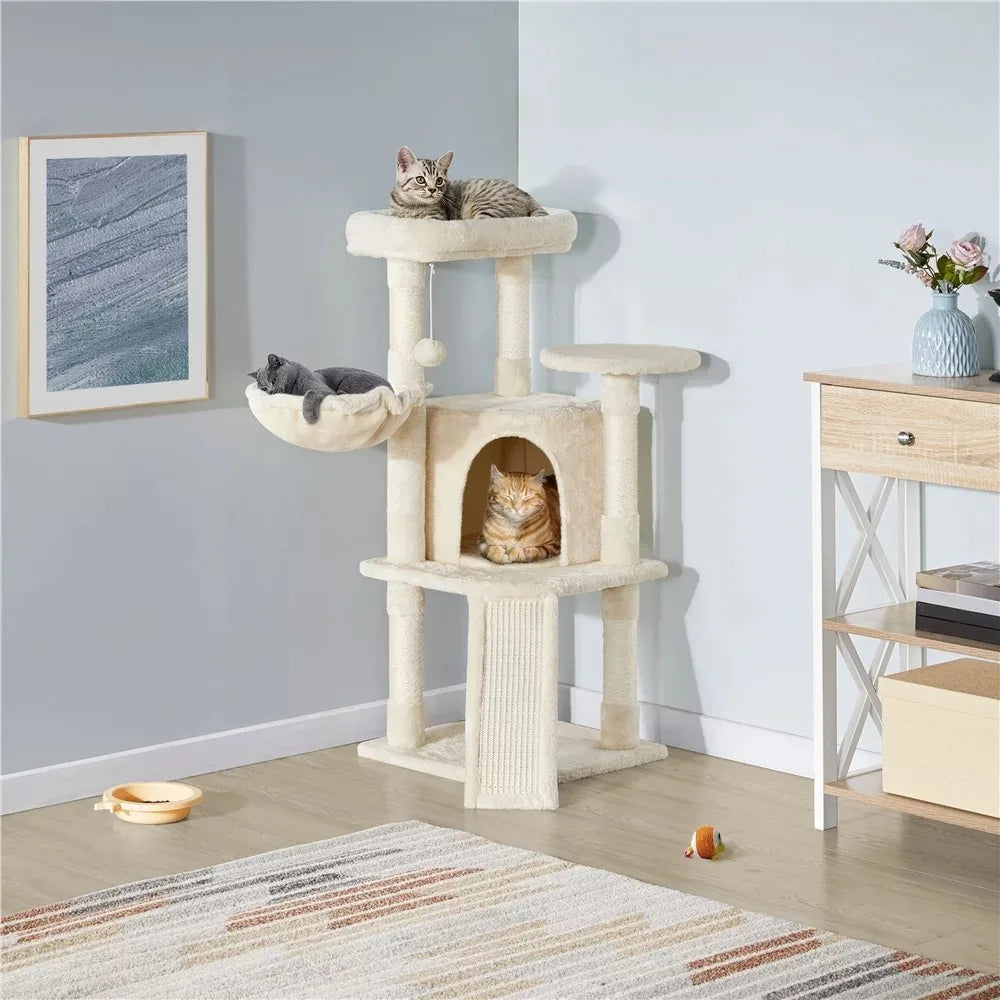 Tower for Cats Beige Free Shipping Pet Supplies Cat Tree Tower With Basket for Small Kittens Indoor Toys Towers Large Trees Home