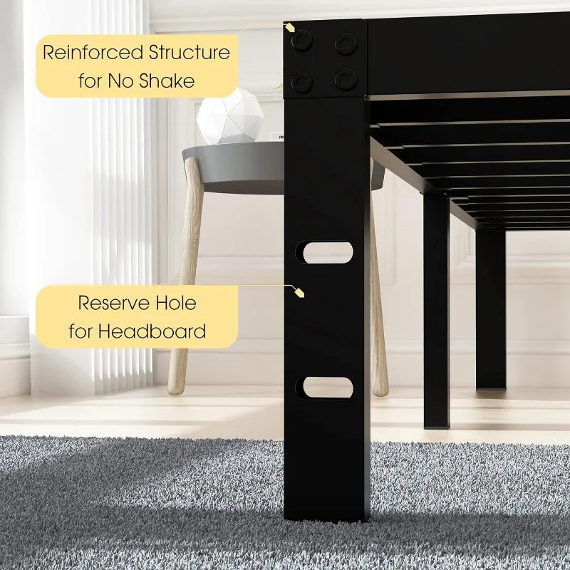 45MinST 3600lbs Heavy Duty Bed Frame,14 Inch Sturdy Steel Slat Mattress Foundation, Metal Reinforced Plat