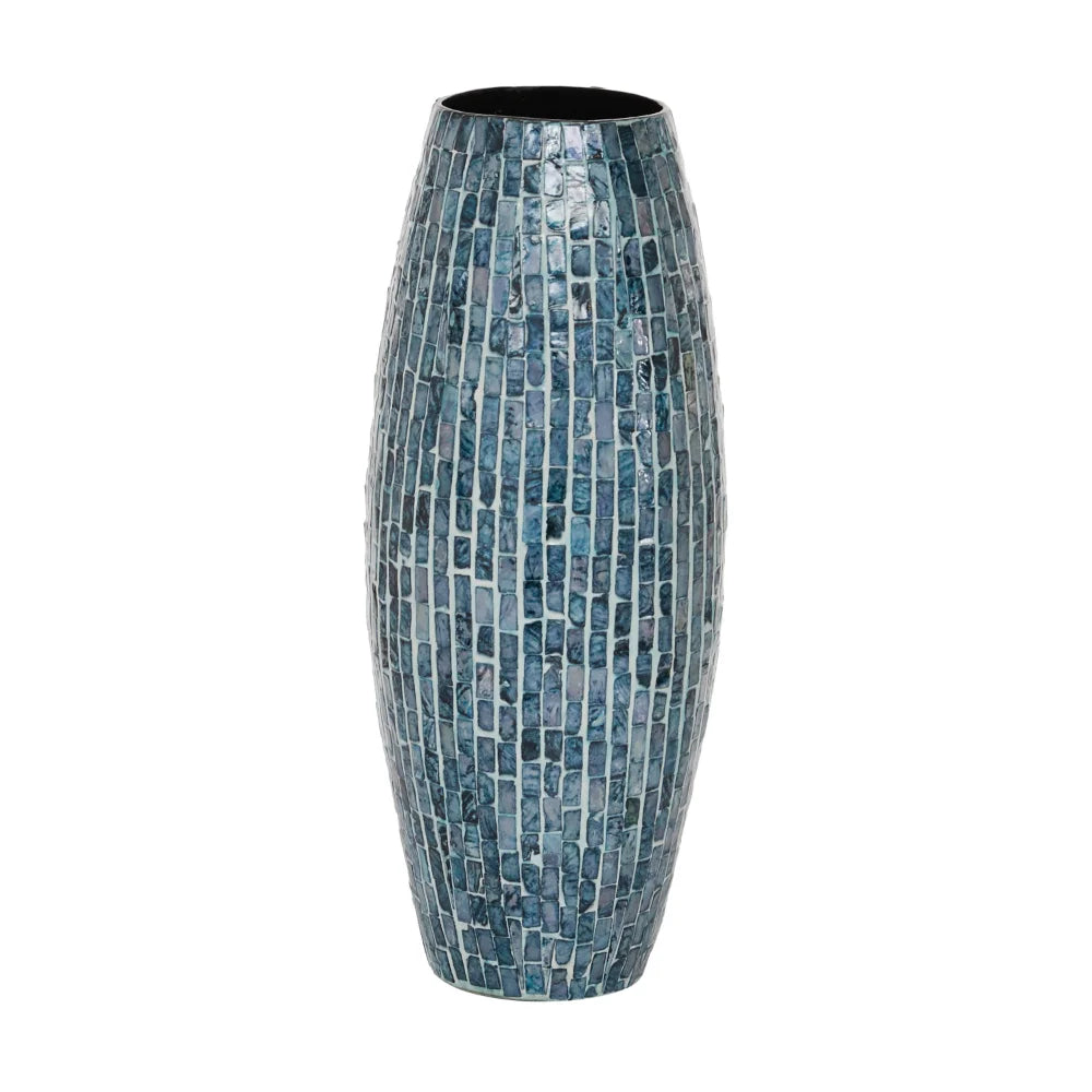 BOUSSAC 19" Handmade Blue Mother of Pearl Vase, Living Room Decoration, Flower Vase, Ceramic Vase Home Decoration