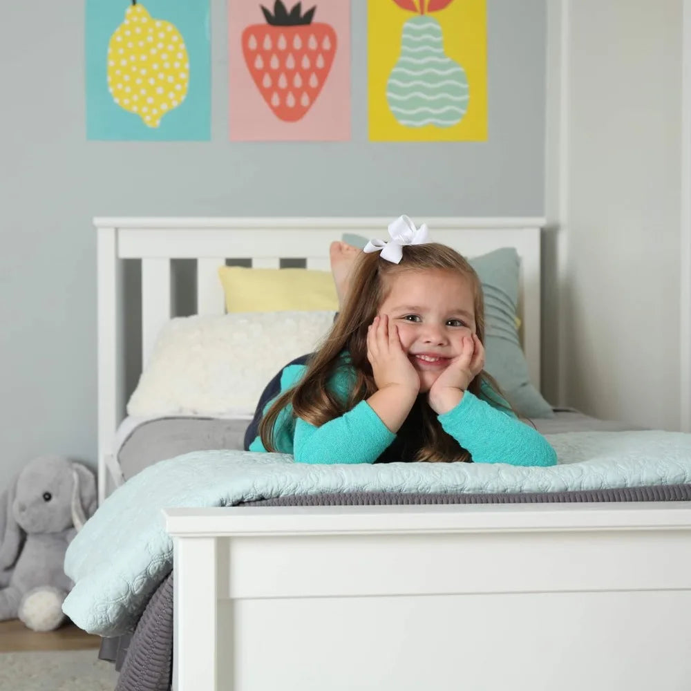 Solid Wood Platform Bed for Kids Easy Assembly No Box Spring Needed Twin Bed Frame With Slatted Headboard Children's Furniture