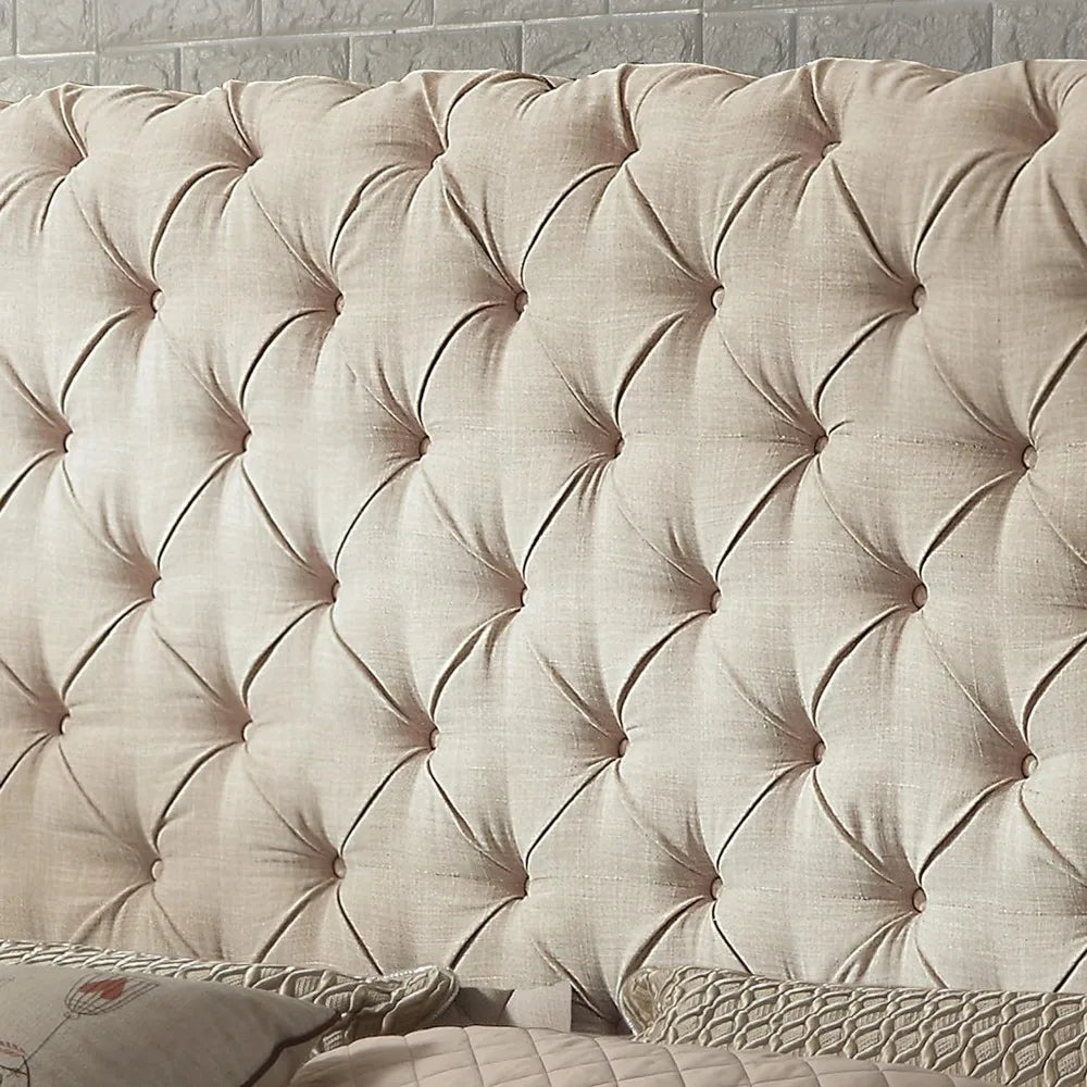 Bed Frame/Fabric Upholstered Bed Frame With Adjustable Headboard/Chesterfield-Styled/Wood Slat Support/Easy Assembly Beige queen