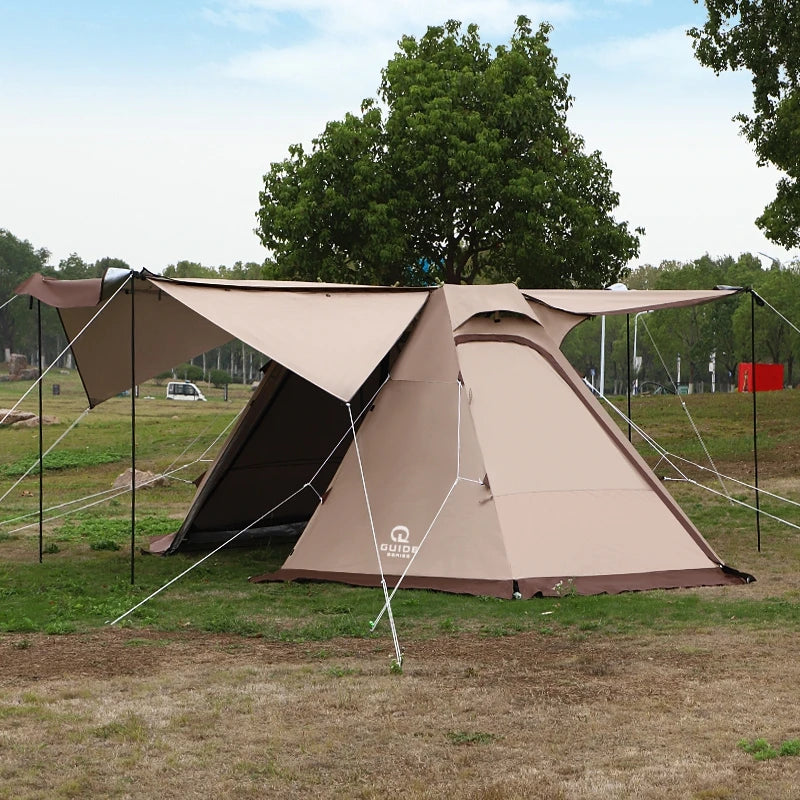 Double Peak Shelter Tent with Chimney Hole, Outdoor Camping, Large Size, Sun Protection, Waterproof Family Canopy, Glamping 300D