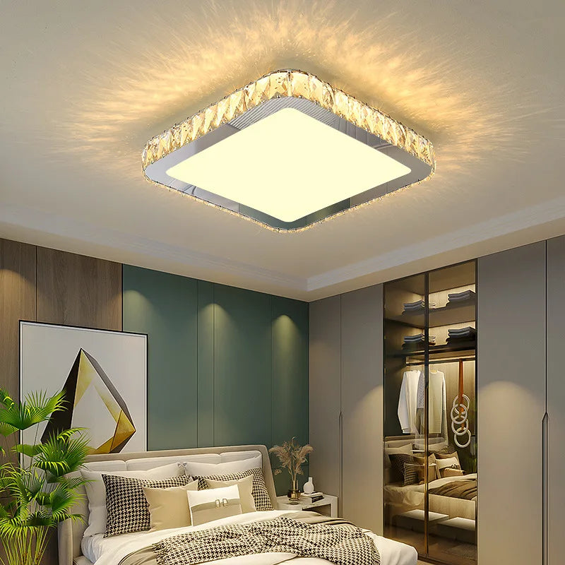 Nordic Light Luxury K9 Crystal Round Ceiling Lamp Romantic Warm Square Bedroom Living Room LED Home Lighting