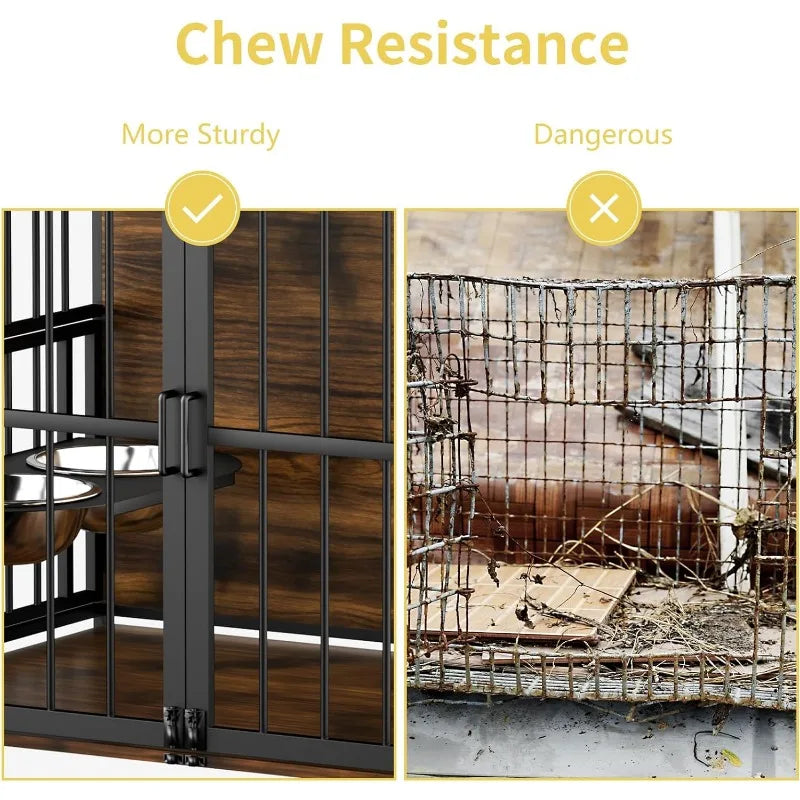 Adjustable Stainless Steel Bowls, End Table Dog House,Large Dog Kennels Indoor Use