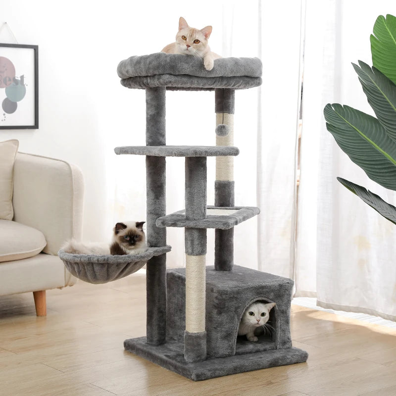 Cat Tree Tower Cat Scraper with Hammock Cat Scratcher with Sisal Scratching Post Furniture Climbing Frame Condo Top Soft Perch
