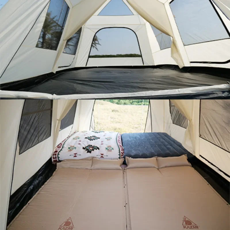 Camping Tent Village 13㎡ Large Area family Quick Build Automatic Tent with Sun Shelter Two Bedrooms One Living