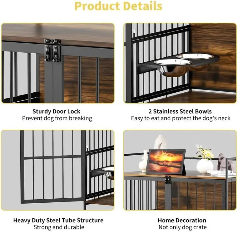 Dog Crate Furniture-Style Cages for Small Dogs Indoor Heavy Duty Super Sturdy Dog Kennels with 2 Stainless Steel Bowls (4