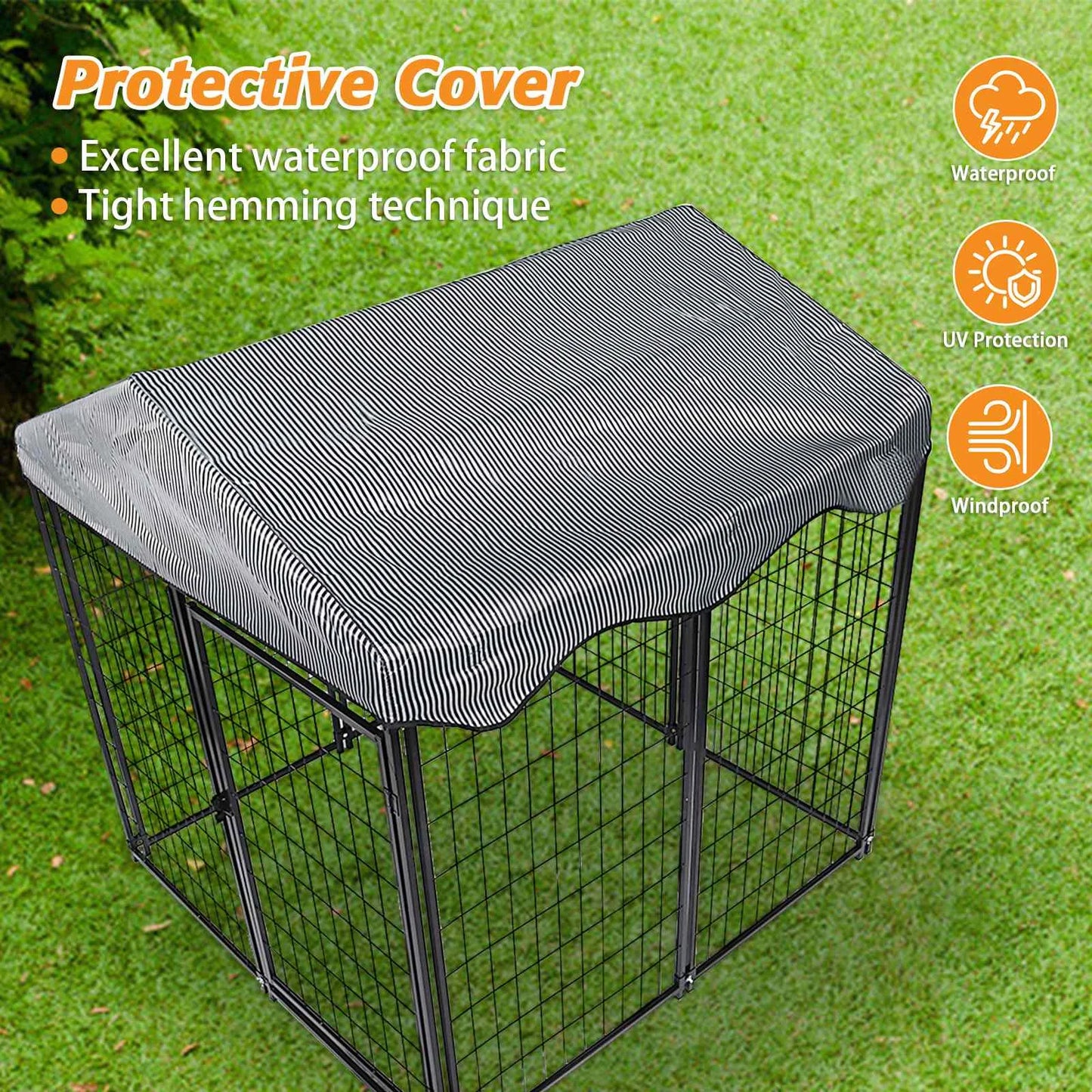 Large Outdoor Dog Kennel 4ft x 4.2ft x 4.5ft Fence with UV Resistant Oxford-Cloth Roof Secure