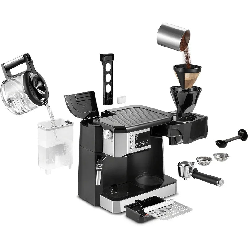 De'Longhi All-in-One Combination Coffee Maker & Espresso Machine + Advanced Adjustable Milk Frother, COM532M black