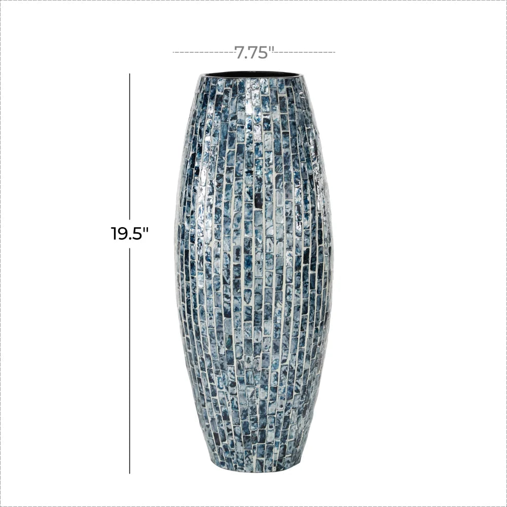BOUSSAC 19" Handmade Blue Mother of Pearl Vase, Living Room Decoration, Flower Vase, Ceramic Vase Home Decoration