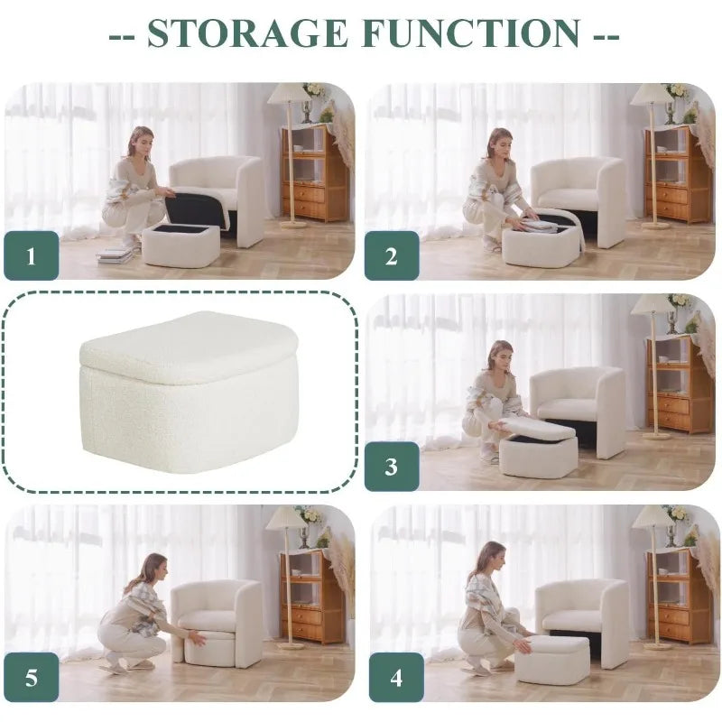 Upholstered Sherpa Chair with Ottoman Set of 2, Modern Single Sofa Accent Lounge Chair Armchair Club Chair .