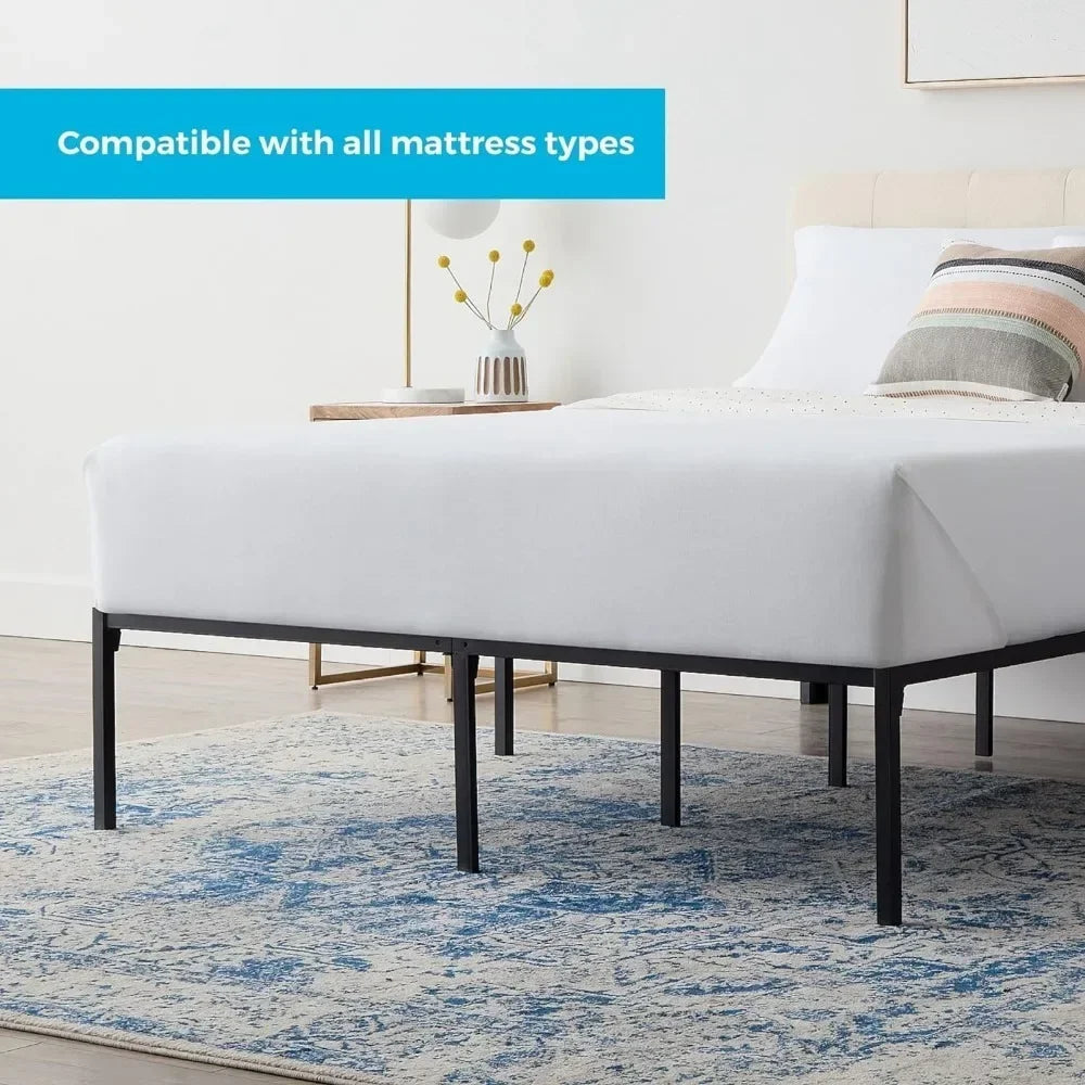 Folding Metal Platform Bed Frame Spring Needed Simple Tool Free Assembly Mattress High Traditional Design Sturdy Steel Full Size