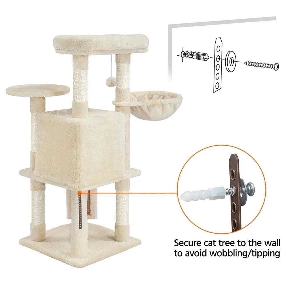 Tower for Cats Beige Free Shipping Pet Supplies Cat Tree Tower With Basket for Small Kittens Indoor Toys Towers Large Trees Home