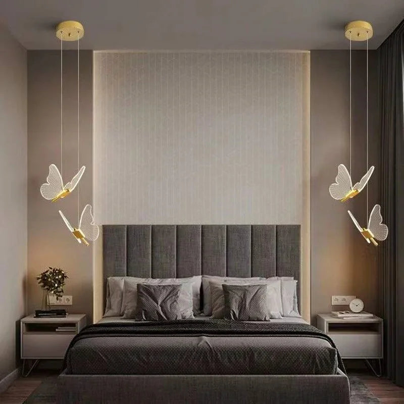 Butterfly Led Chandelier Acrylic Pendant Lamp Bedroom Bedside Indoor Lighting Background Home Deco Hanging Celing Light Fixtures
