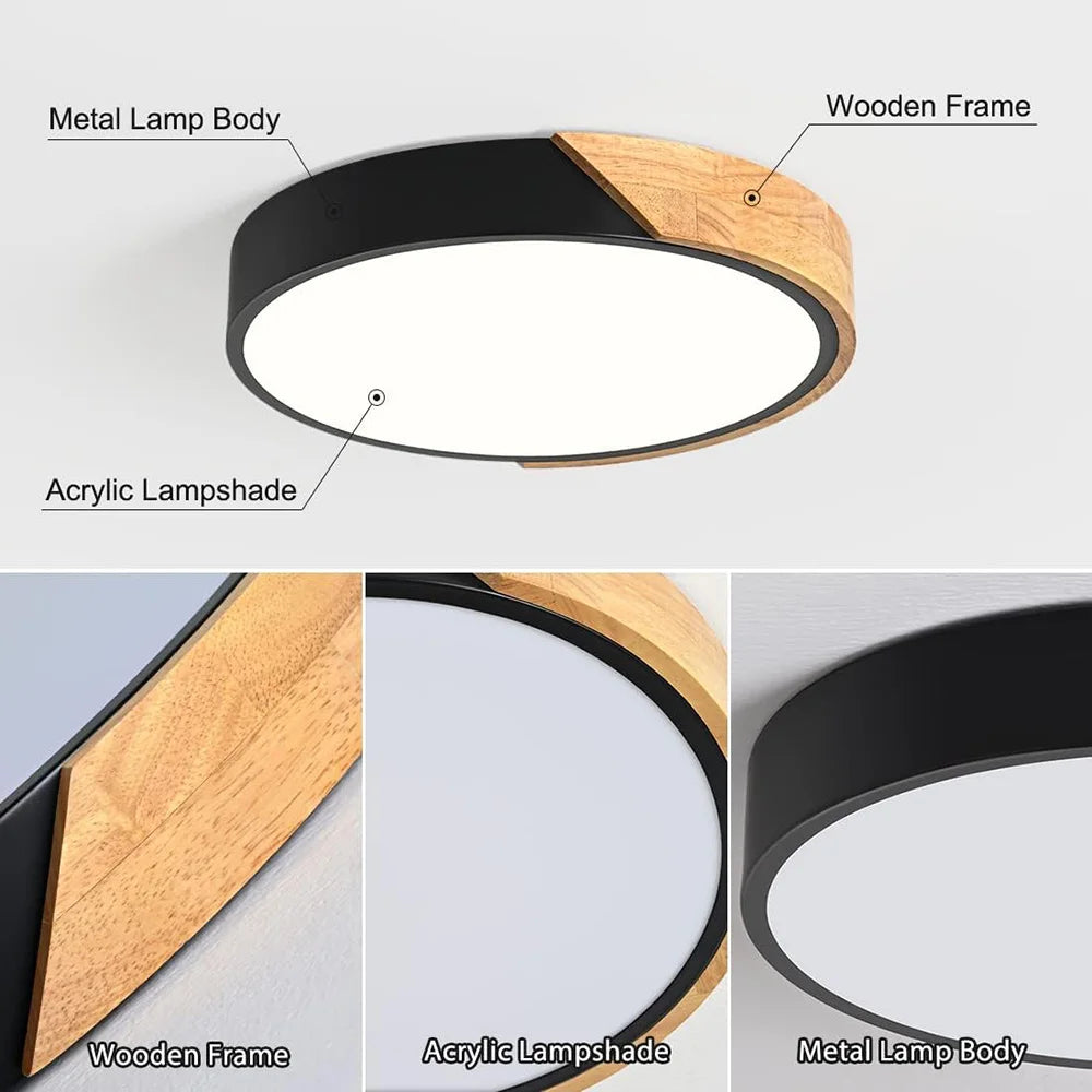 Round Led Ceiling Lamp White Light Home Lighting Wooden Ceiling Lights for Living Room Bedroom Kitchen Corridor Home Decor