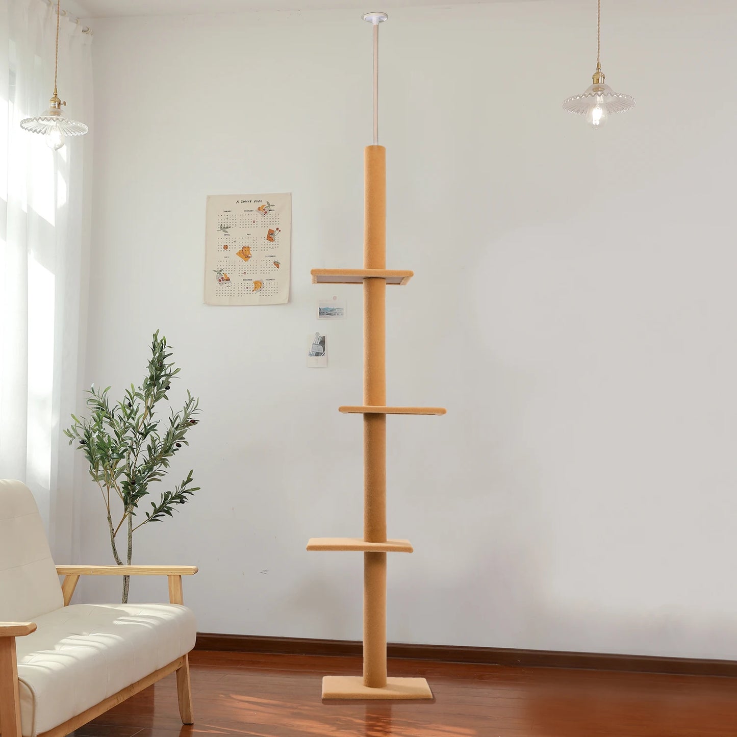 H228-274CM Floor to Ceiling Cat Tree Large Condo 5Level Tower Adjustable Stable Climbing Tree with Scratching Post Dangling Ball