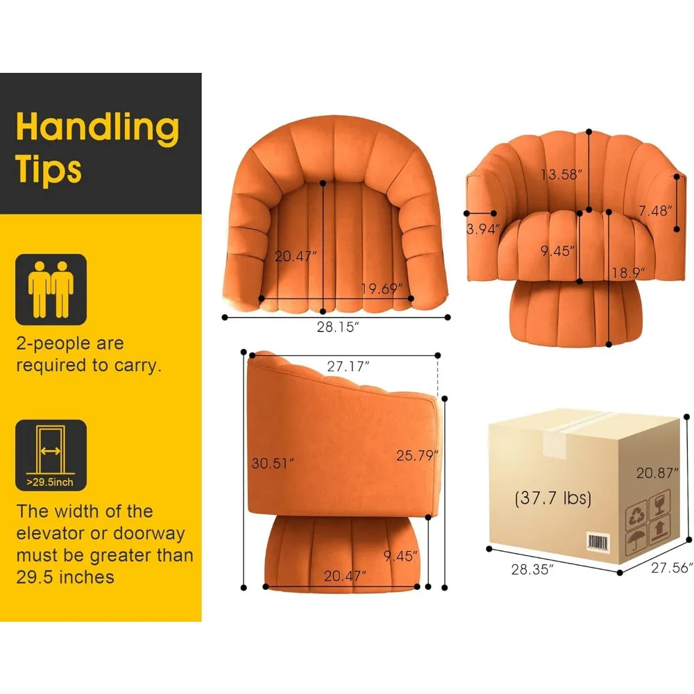 Mid Century 360 Degree Swivel Cuddle Barrel Accent Sofa Chairs, Round Armchairs with Wide Upholstered Living Room Chairs