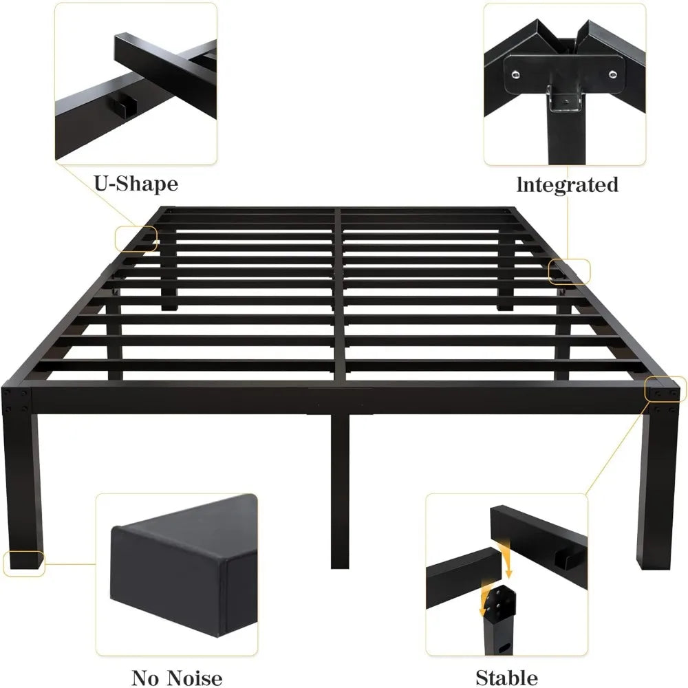 Bed frame/4000 pound heavy-duty frame with steel plate support/18 inch high and sturdy platform metal bed frame