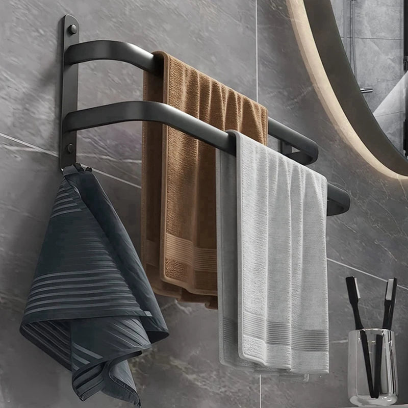 Aluminium Towel Rack 2/3 Ladders Storage Organizer With Hook Wall Mounted Space Saving Towel Hanger for Bathroom Kitchen Hotel