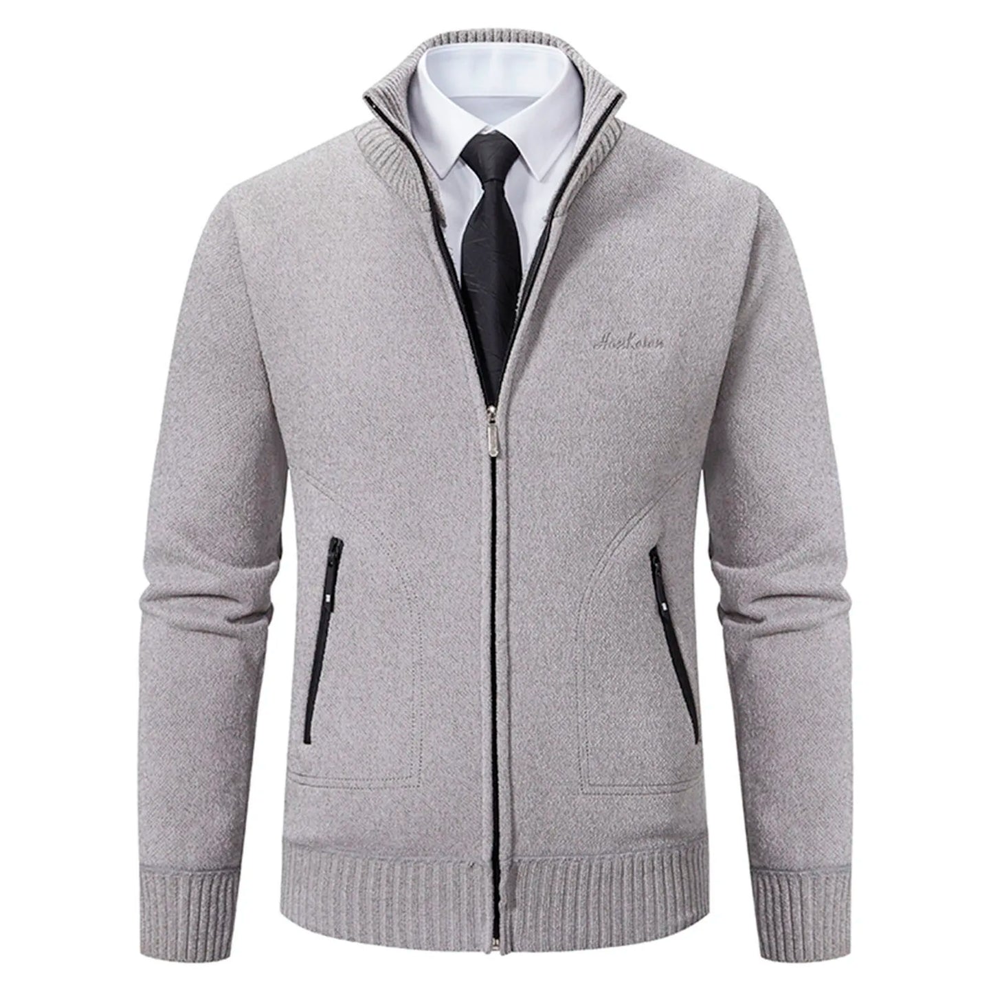 Cardigan Men Fleece Zipper Sweater Zip Up Knitted Stand Collar Cardigan Winter Autumn 2023 Korean Style Fashion Men's Clothing
