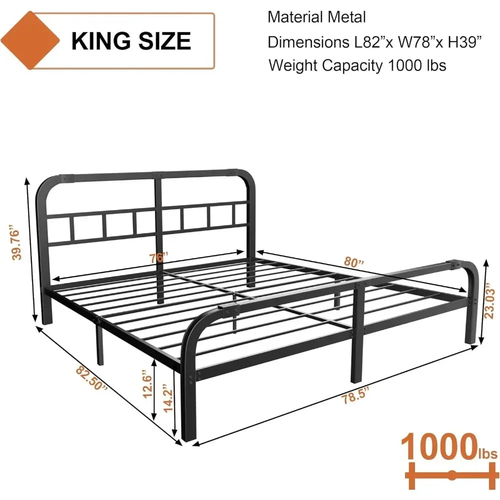 King Size Bed Frame with Headboard and Frames Foundation Quiet and 14 Inch King Bed
