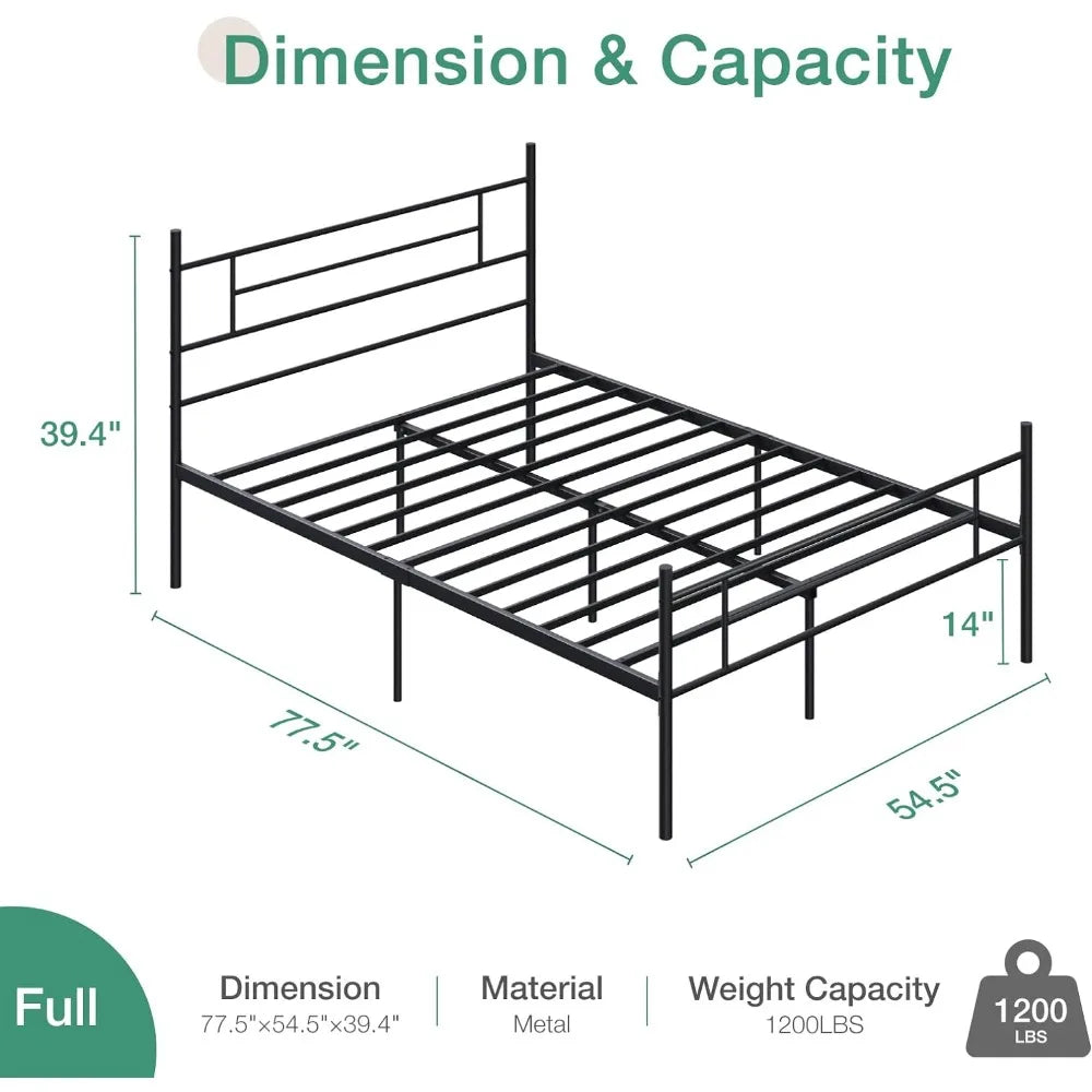 Full Size Bed Frame with Headboard and Footboard,14 Inch Metal Platform ,Under Bed Storage,Strong Metal Slats Support,Bed Frame
