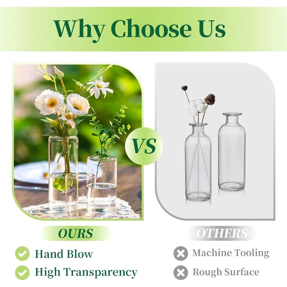 Small Glass Bud Vases for Centerpieces – 6pcs Clear Blown Single Flower Vases Bulk Home Decoration Wedding Table Decoration Vase