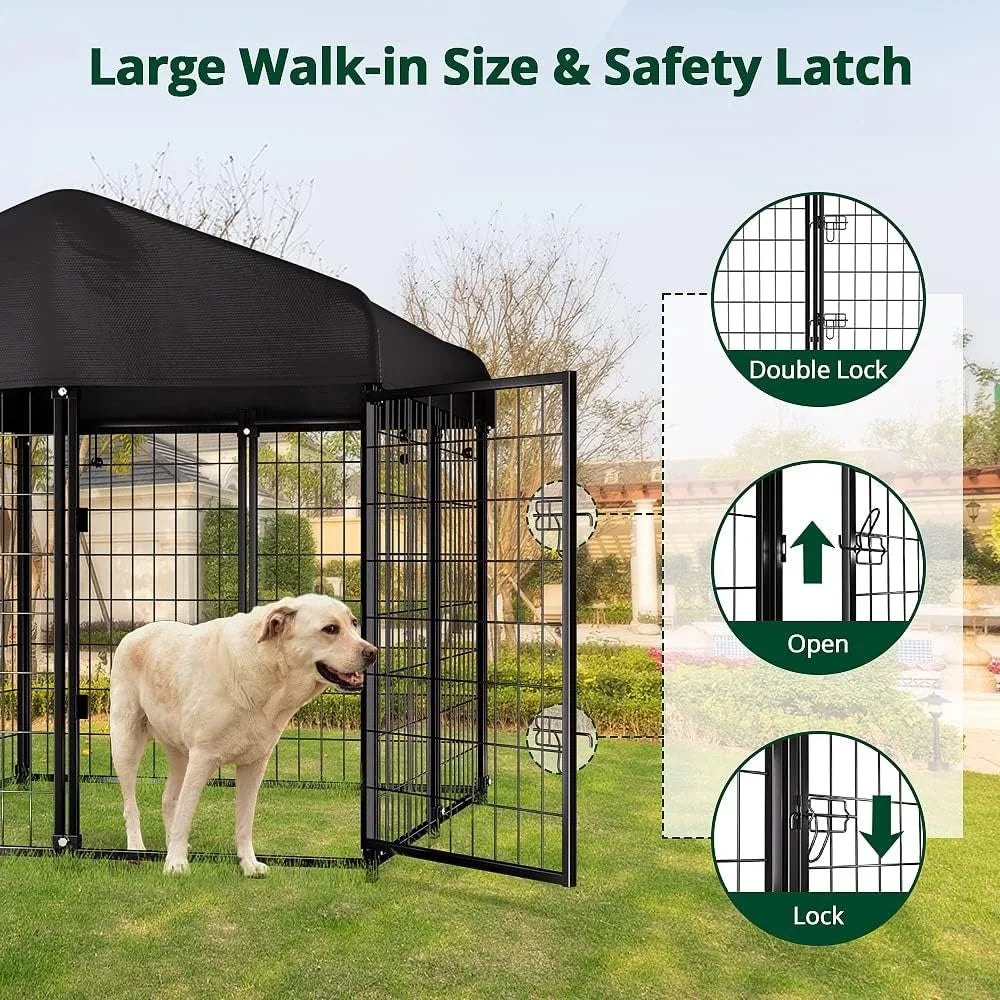 Dog Kennel Outdoor Dog House With Roof Waterproof Cover for Medium to Small Dog Outside 4ft X 4ft X 4.5ft Dogs Puppy Big Crate