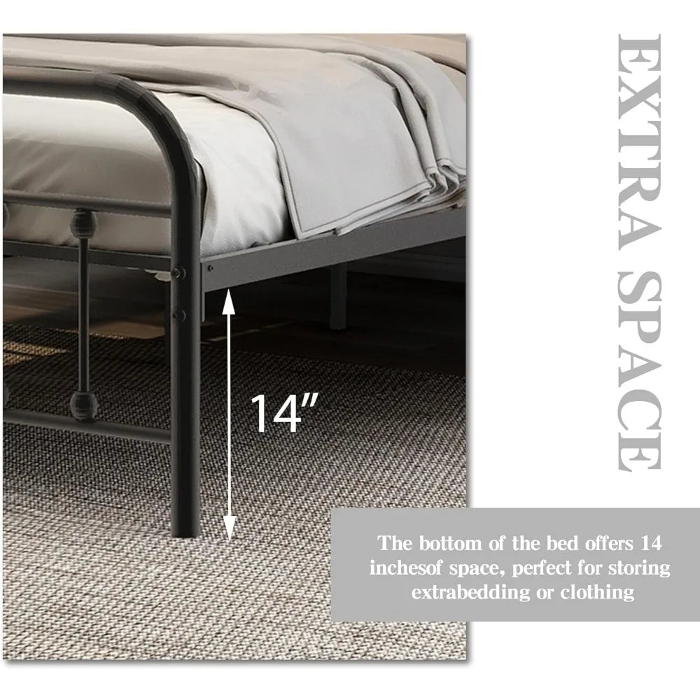 Twin Bed Frame 18 Inch Metal Headboard Bed Frame, No Spring Box Required, Silent Design, Easy Assembly, Black