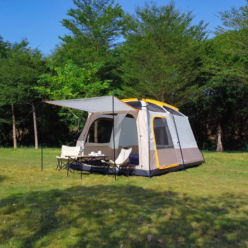 Outdoor Camping Large Family Tent Two Story 2 Living Rooms 1 Hall High Space Waterproof Sunscreen Uv Protection Windproof