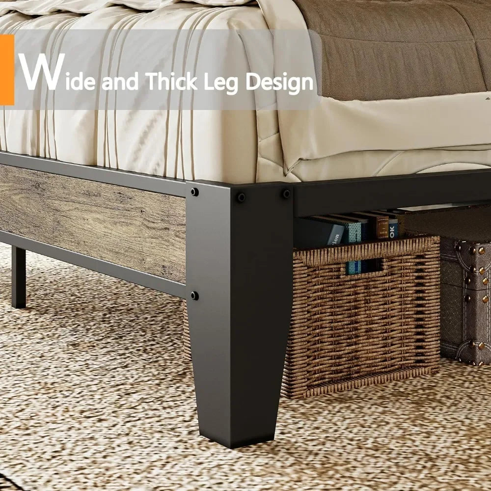 King Size Bed Frame, Storage Headboard with Charging Station, Solid and Stable, Easy Assembly Bed Frame