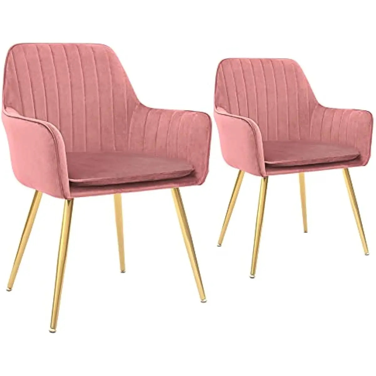Furniture Modern Living Dining Room Accent Arm Chairs Club Guest with Gold Metal Legs, Set of 2, Pink