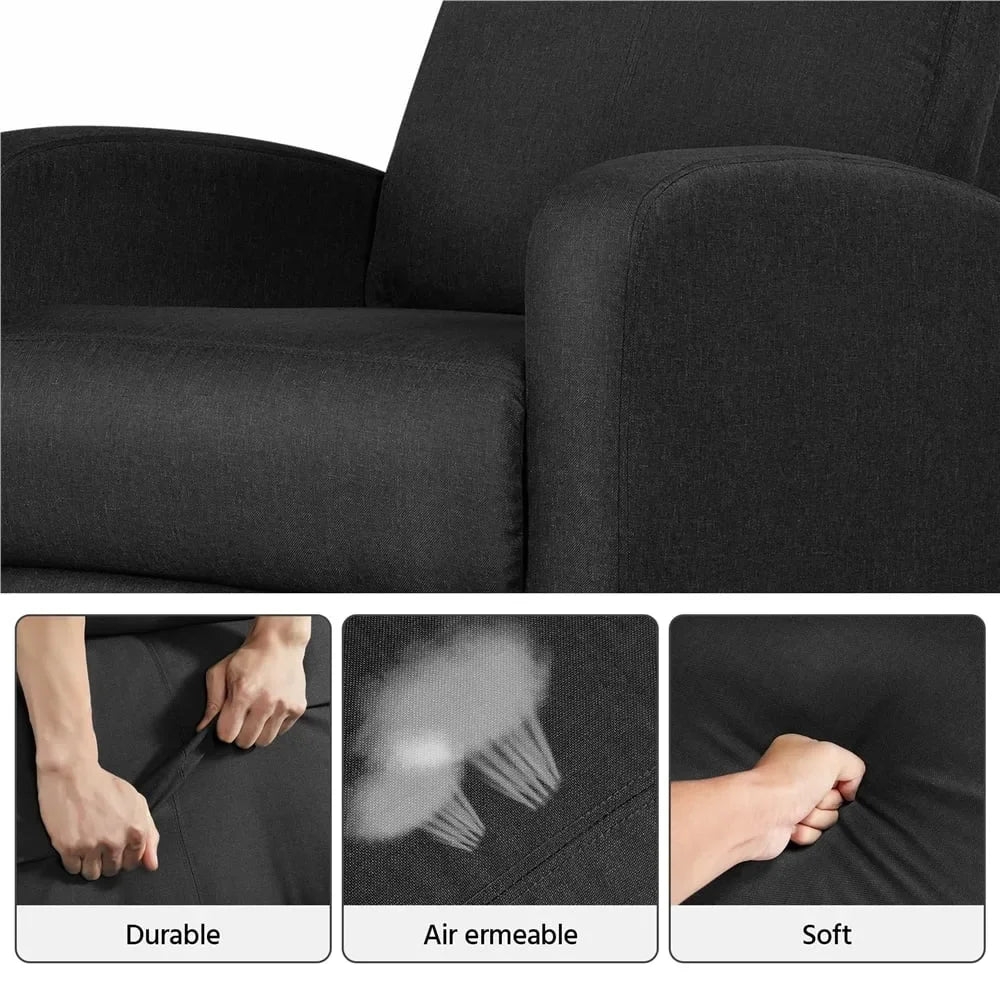 Fabric Push Back Theater Recliner Chair with Footrest, Black