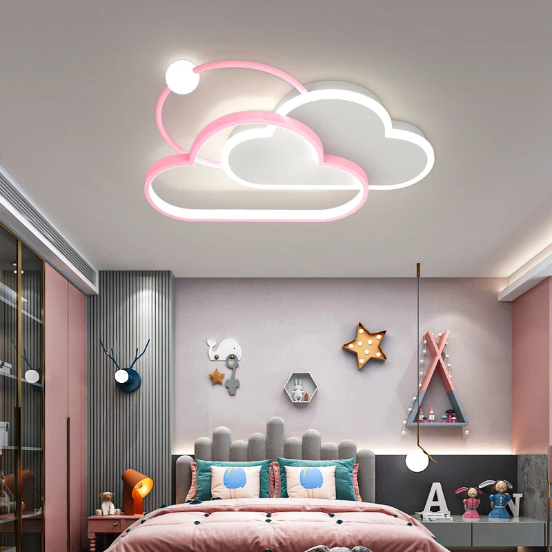 Dimmable Cloud light celing Lamp kids bedroom ceiling light girls Pink Chandelier Children Boys Baby room decor plafonnier led