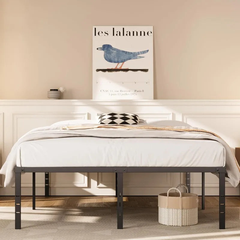 DERYONI 18 inch Full Size Bed Frame No Box Spring Needed Heavy Duty Platform Metal Bed Frame