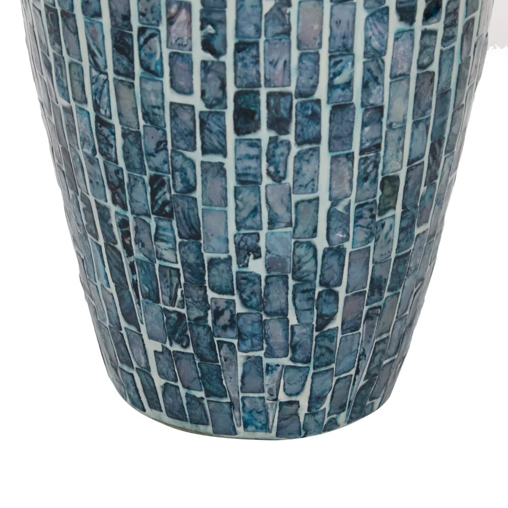 BOUSSAC 19" Handmade Blue Mother of Pearl Vase, Living Room Decoration, Flower Vase, Ceramic Vase Home Decoration