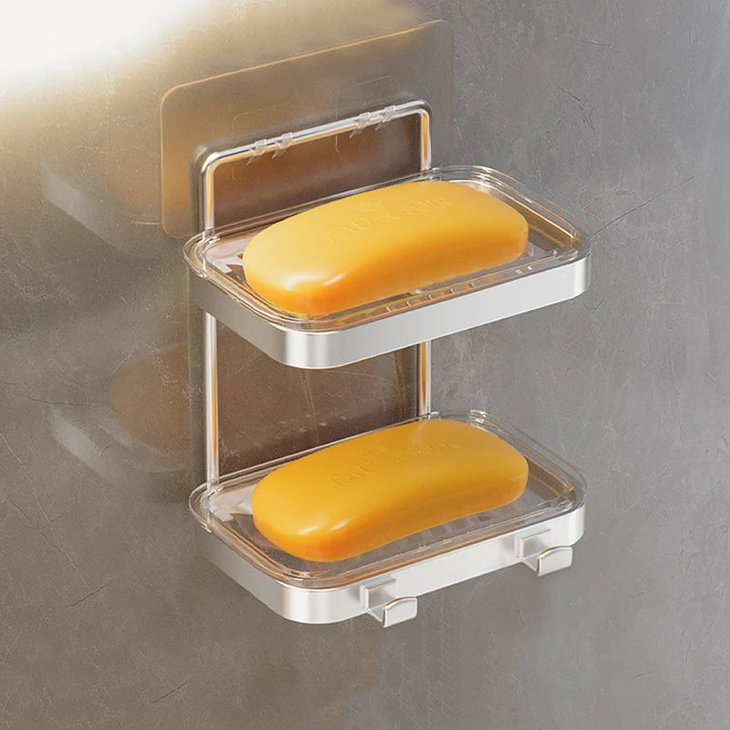 Bathroom Soap Dish Wall Mounted Aluminum Alloy Soap Sponge Holder Self-adhesive Storage Holder Organizer Kitchen Soap Holder
