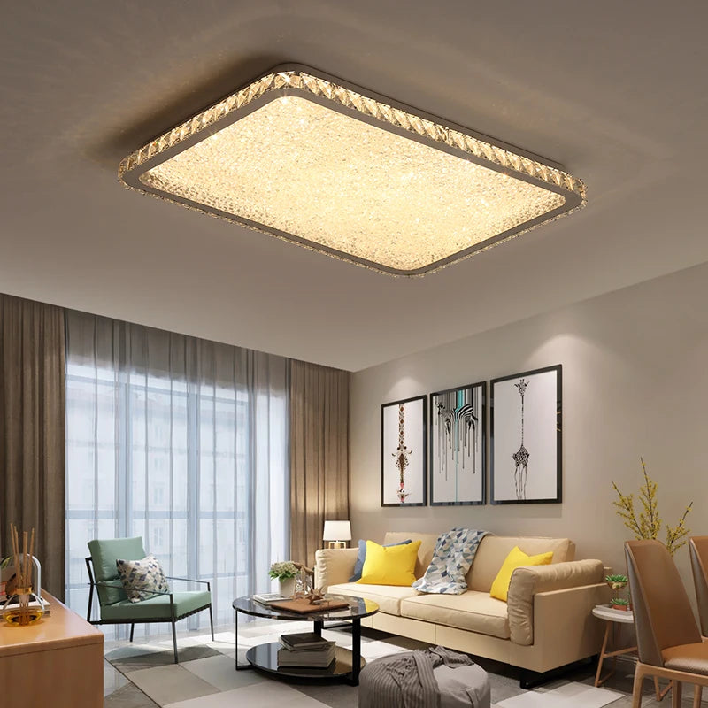 Nordic Light Luxury K9 Crystal Round Ceiling Lamp Romantic Warm Square Bedroom Living Room LED Home Lighting