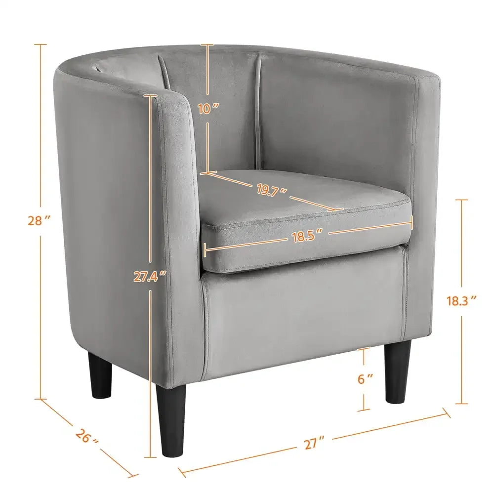 Contemporary Barrel Accent Arm Chair, Gray Velvet lounge chair sofa set living room furniture