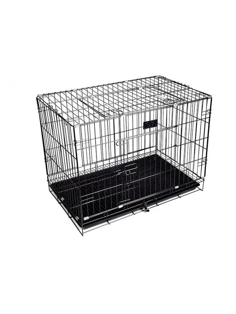 Folding Metal Dog Crate Foldable Pet Cat Cage Kennel Double-Door Easy Install Pink Blue S size for Small pet 45*30*38CM