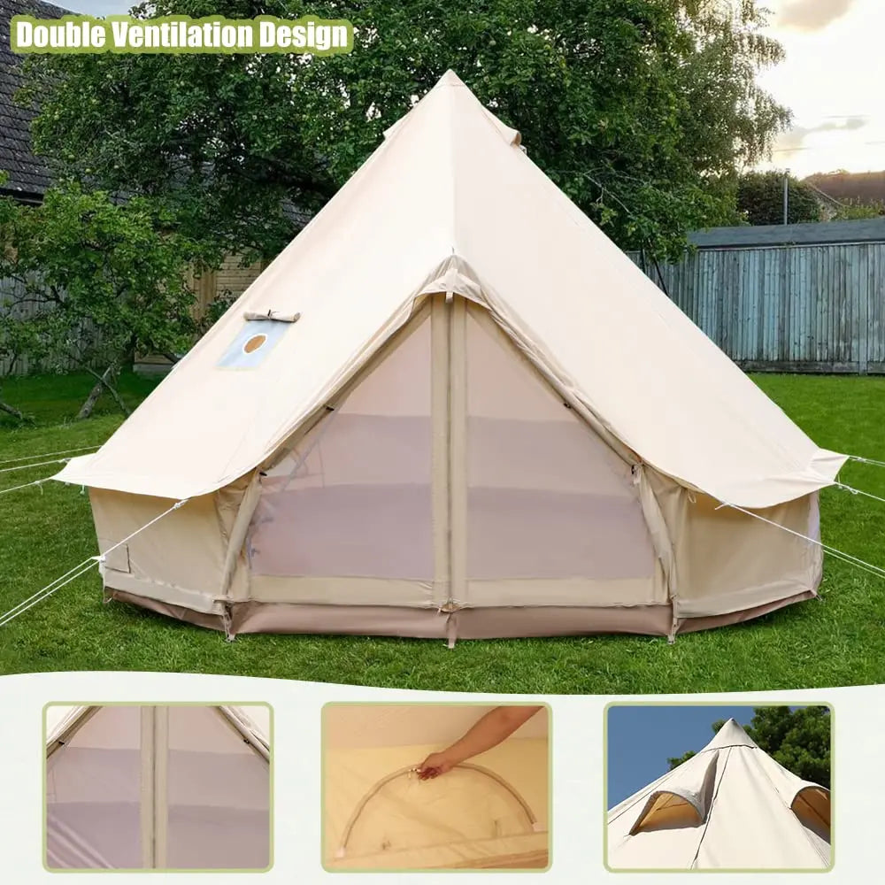 Customized Luxury Waterproof Cotton Tent Canvas Large Family Camp Beige Color Dome Bell Tent For Camping