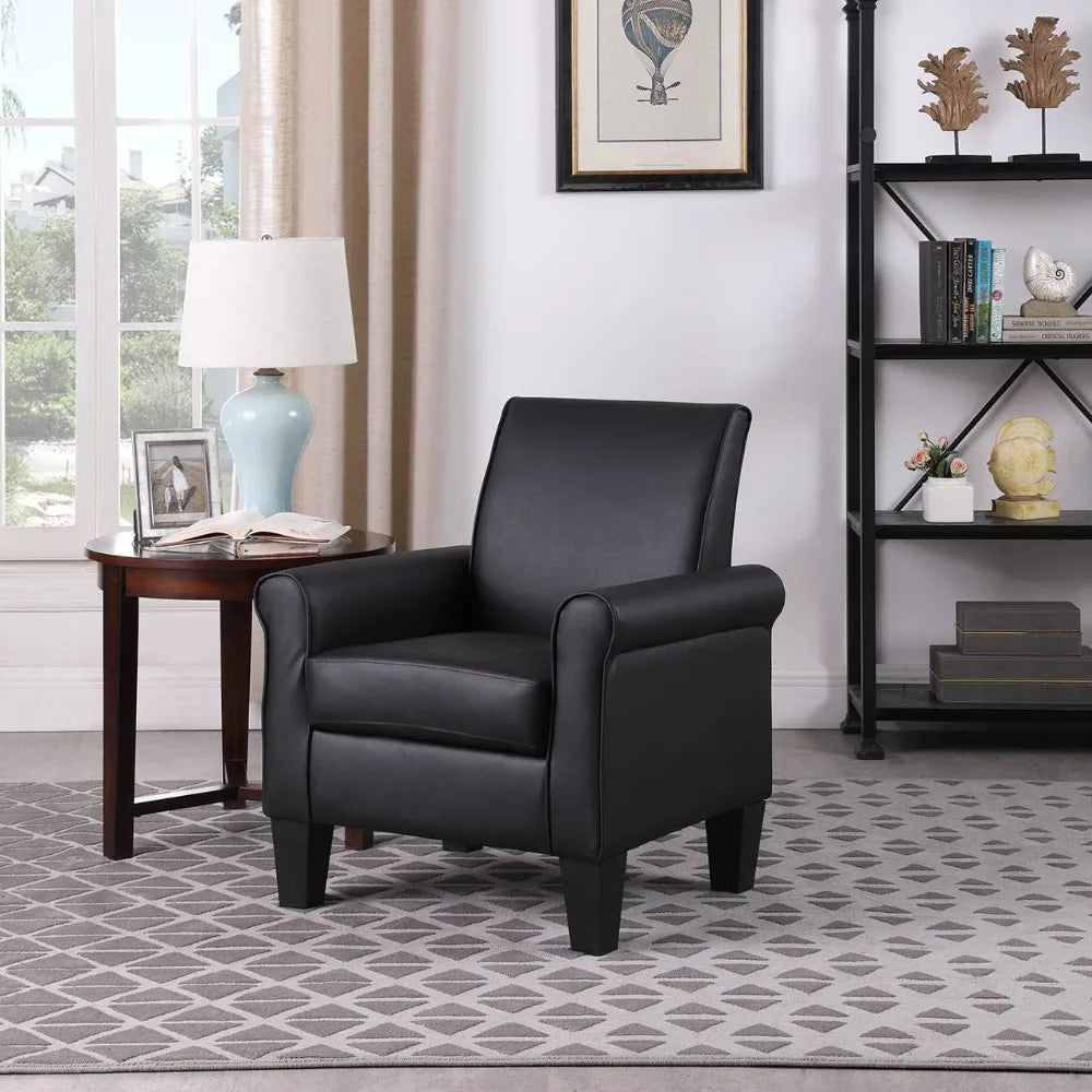 2024 New Modern Faux Leather Accent Chair Upholstered Living Room Arm Chairs Comfy Single Sofa Chair Black